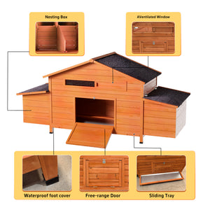 Large Wooden Chicken Coop with Nesting Box and Ventilated Hen House