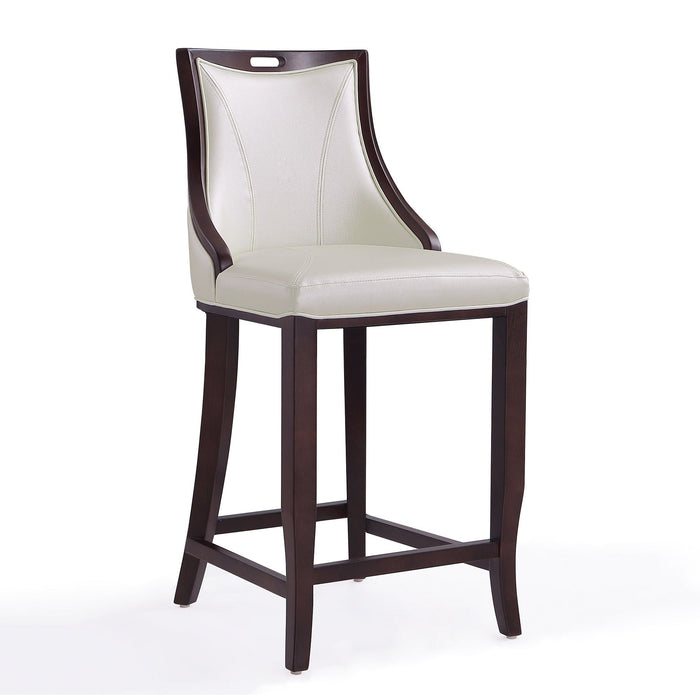 Bar Height Barstool with Back Support and Faux Leather Seat - White
