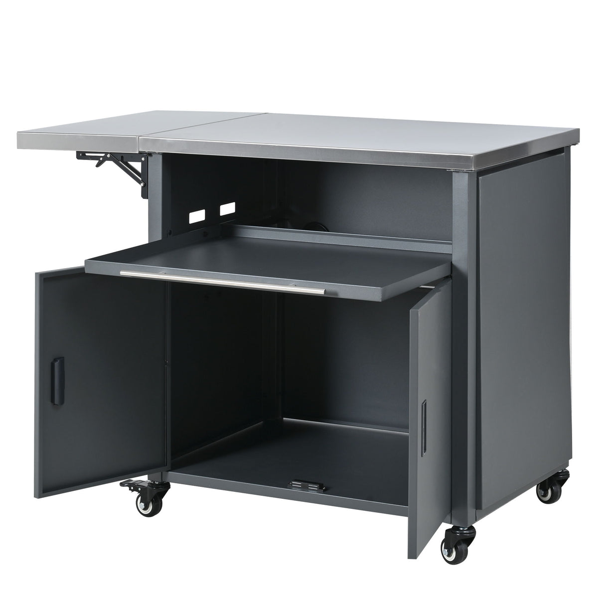 Foldable Outdoor Prep Station BBQ Cart With Trash Rack