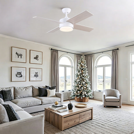 Ceiling Fan With Remote Control, Reversible DC Motor, 6 Speeds, 3 Dimmable LED, Quiet Timer For Indoor - White