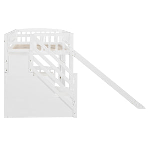Loft Stairway Bed With 2 Drawers, Convertible Ladder And Slide