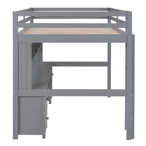 Loft Bed With Desk, Cabinets, Drawers, Charging Station And Bedside Tray