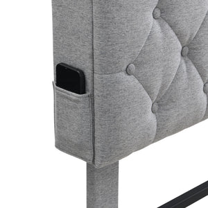 Modern Upholstered Platform Bed Frame With Button Tufted Headboard And USB Ports