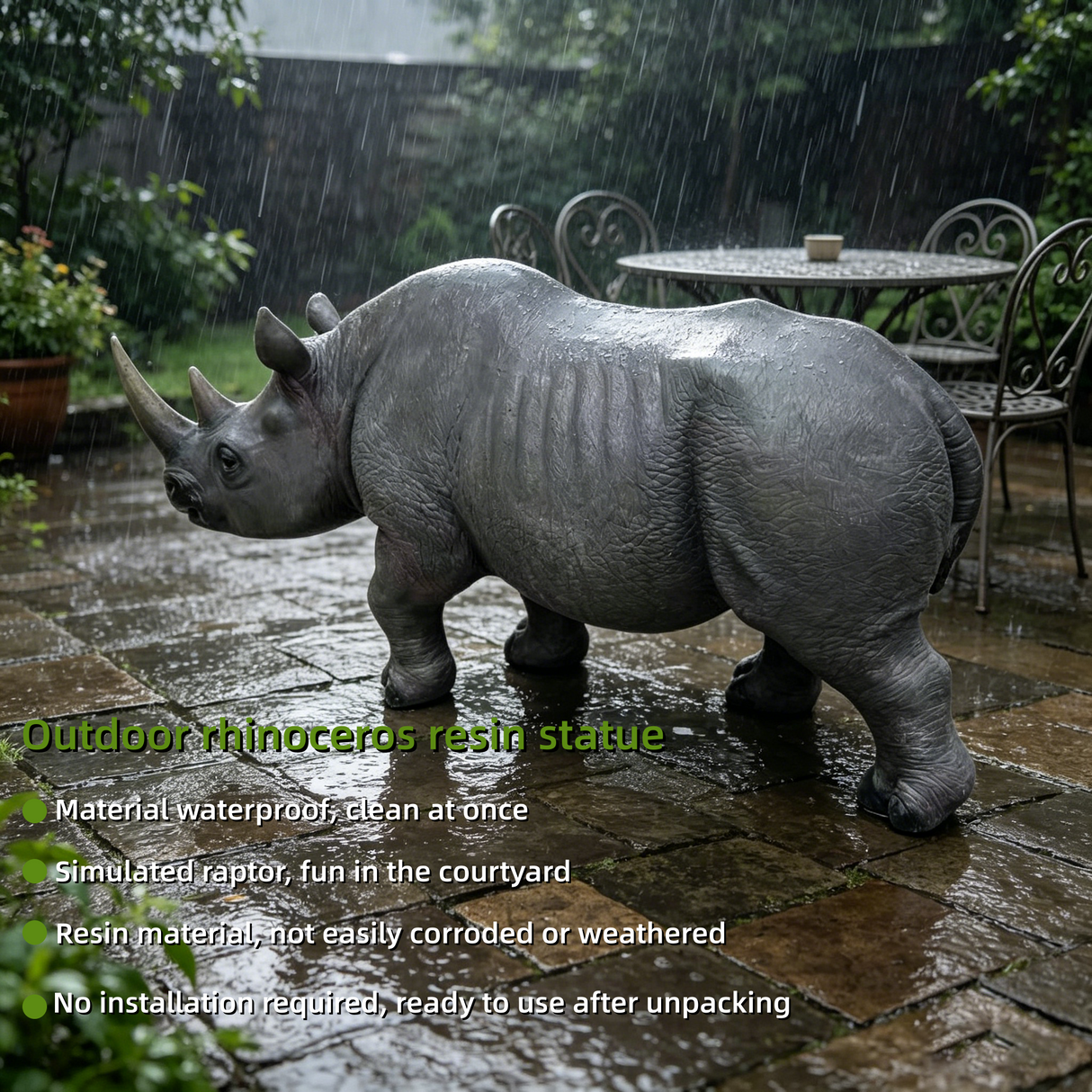 27.5" Large Realistic Rhinoceros Garden Statue