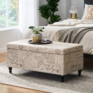 Parisian Upholstered Fabric Storage Ottoman - Beige / Reclaimed Natural