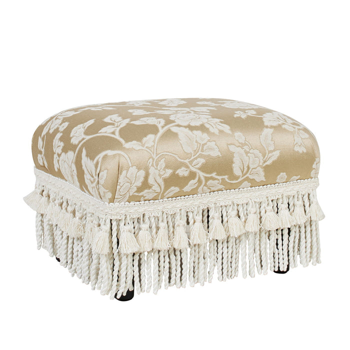 Handcrafted Accent Footstool Ottoman with Solid Wood Frame - Beige or Pearl Silver