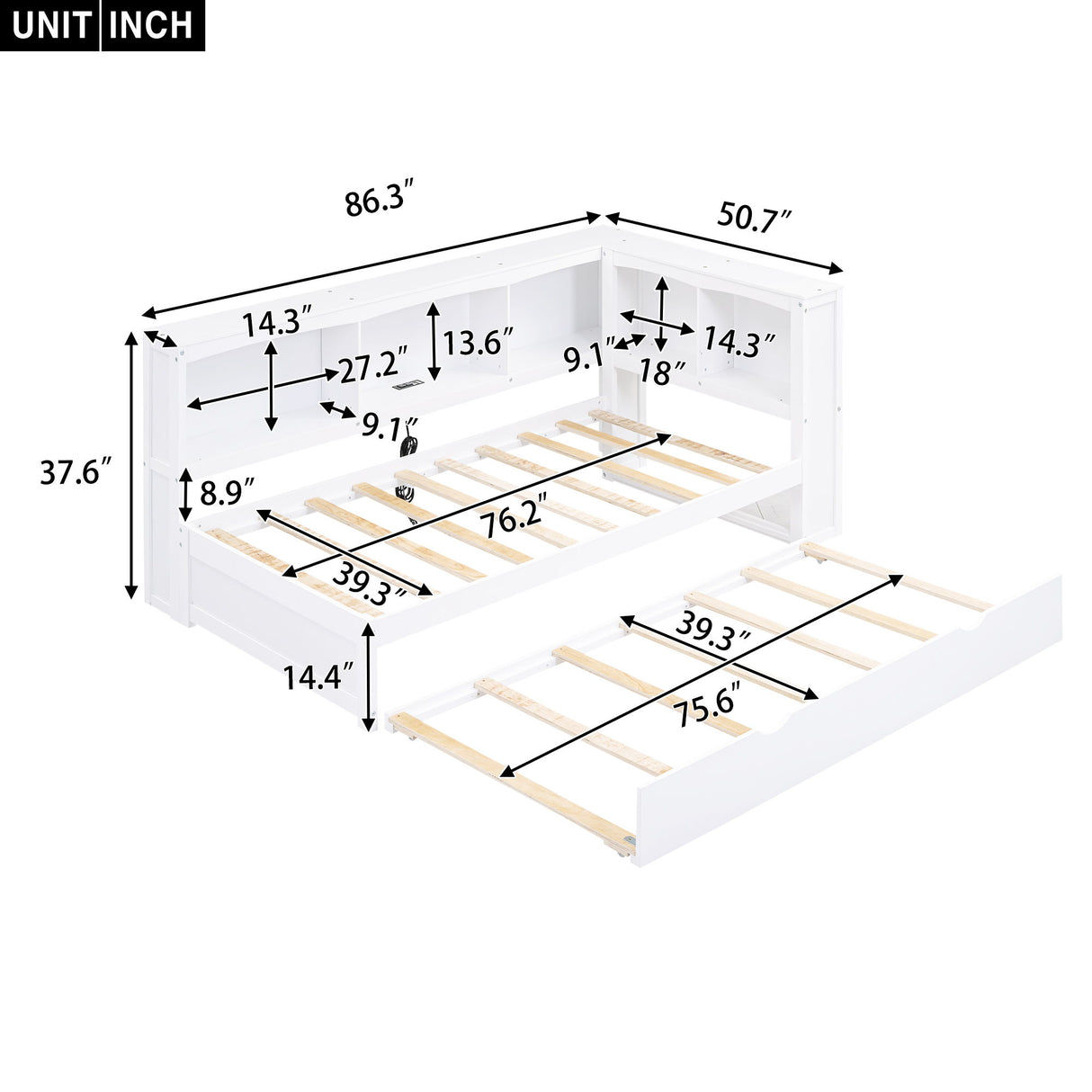 Daybed With Trundle, Storage Cabinets, USB Ports