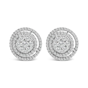 14K Gold 1 3/8 Cttw Diamond Cluster and Double Halo Stud Earring (G-H Color, SI1-SI2 Clarity)