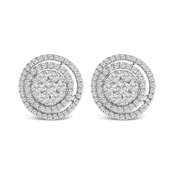14K Gold 1 3/8 Cttw Diamond Cluster and Double Halo Stud Earring (G-H Color, SI1-SI2 Clarity)