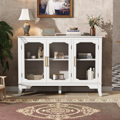 Storage-Cabinet,-3-Doors,-Stylish-Style,-White-Buffets-&-Sideboards