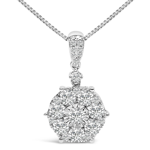 14K White Gold 1 1/5 Cttw Diamond Composite Cluster Pendant Necklace (F-G Color, VS2-SI1 Clarity) - 18" Inches