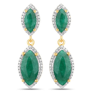 4.21 Carat Dyed Emerald and White Diamond .925 Sterling Silver Earrings