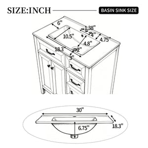30" White Bathroom Vanity with Ceramic Sink