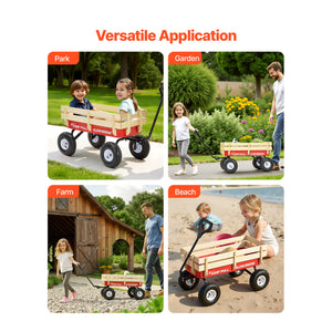 Pull-Along Wagon for Kids, 39 Inch Toddler Wagon with Wooden Panels & Handle