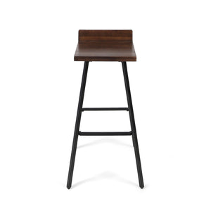 Outdoor Bar Stool With Low Backrests And Wood Seats (Set of 2) - Dark Brown / Black