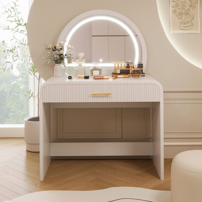 White Makeup Vanity Table with Touch Screen Lighted Mirror - 39" W