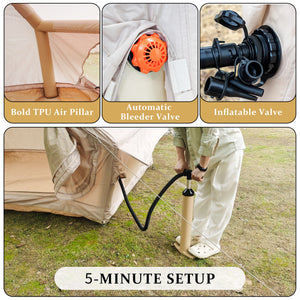 Inflatable Glamping Tent For 4 - 6 People, Waterproof Outdoor Tent With Pump - Khaki