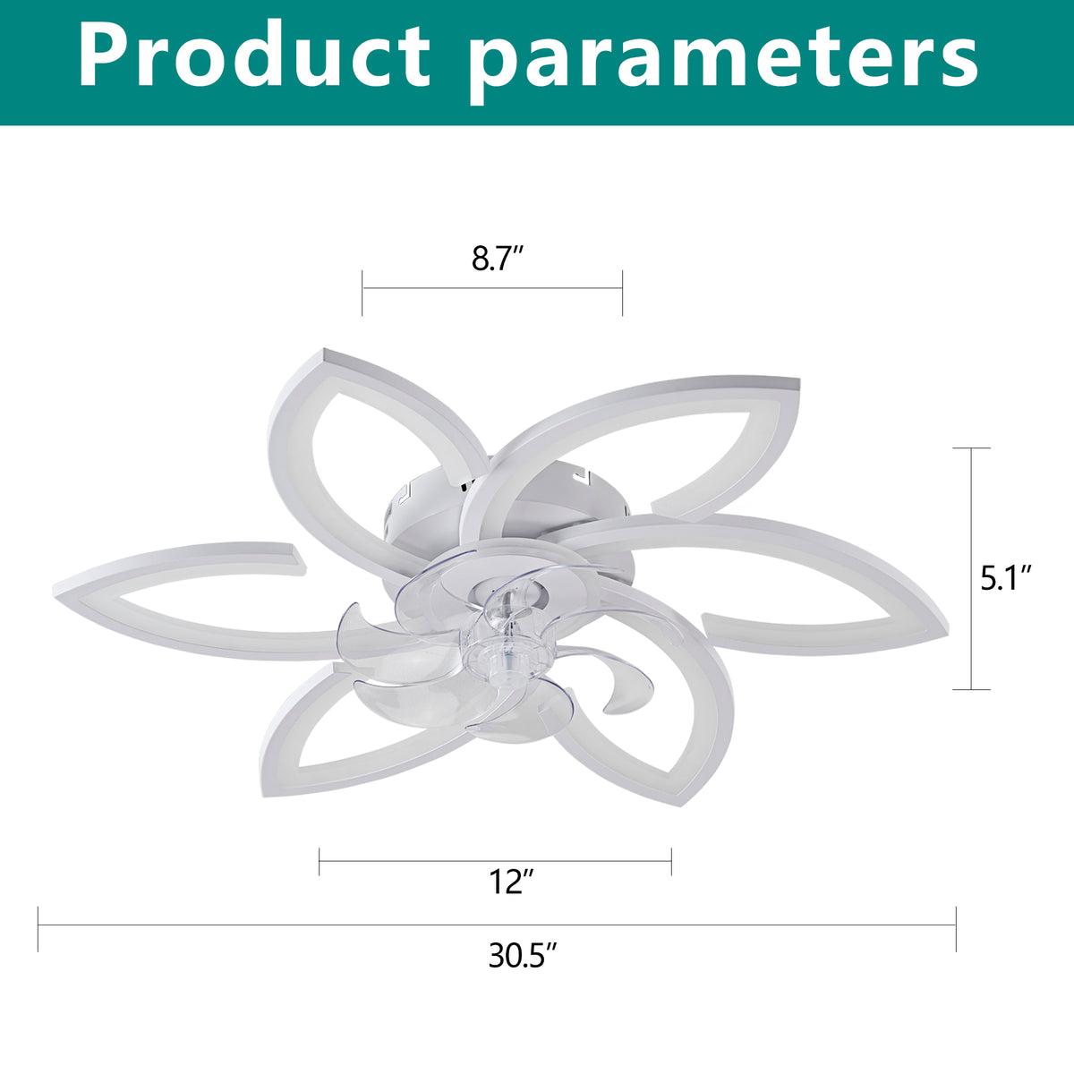 30" White Flower 6 Speeds Flush Mount Ceiling Fan