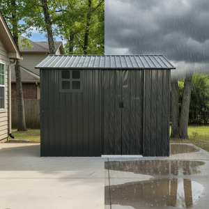 8x6FT Galvanized Steel Outdoor Storage Shed with Sliding Door