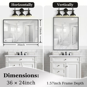 Rectangular Bathroom Mirror Square Angle Metal Frame Wall Mounted Hanging Plates Wall Mount Mirror For Bathroom (Horizontal & Vertical)