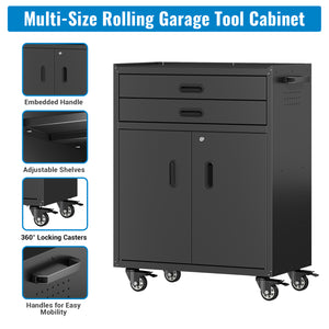 Metal Tool Garage Storage Cabinet with 2 Drawers and 2 Doors, with Wheels and Lock