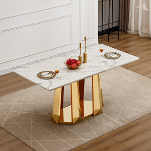 70'' Faux Marble Dining Table for 6 People