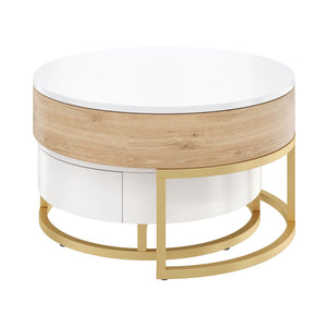 Modern Round Lift-Top Nesting Coffee Tables With 2 Drawers