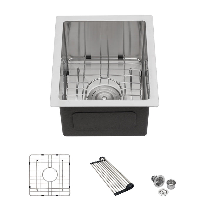 13" Undermount Kitchen Sink 16 Gauge Single Bowl with Soundproofing - Brushed Nickel