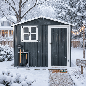 8x4 Foot Outdoor Metal Storage Shed with Openable Window, Coal Grey