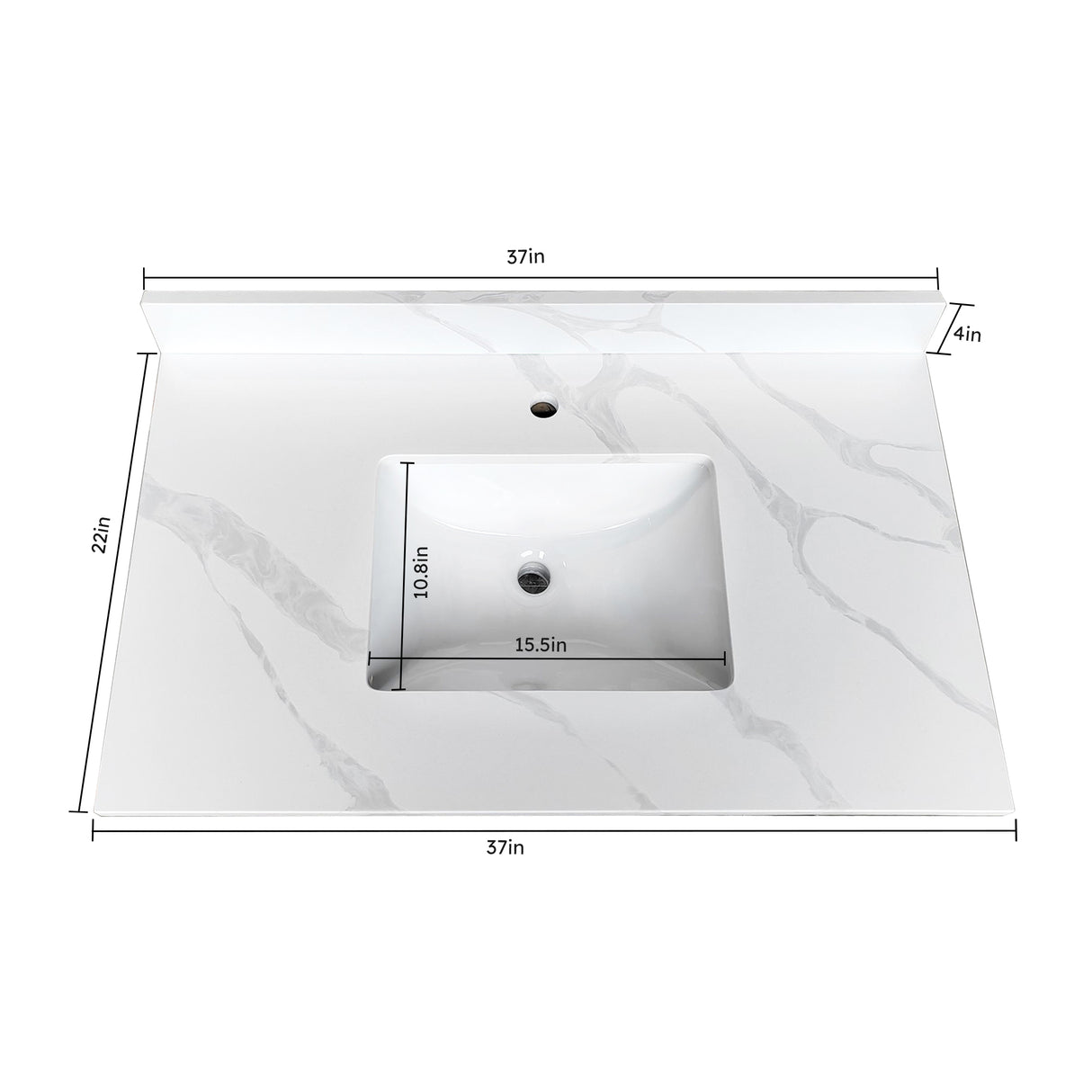 37-inch Quartz Bathroom Vanity Top with Undermount Single Bowl