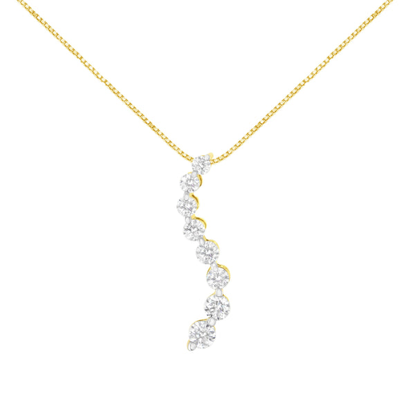 14k Yellow Gold 3.0 cttw Baguette and Brilliant Round-Cut Diamond Journey 18" Pendant Necklace (I-J Color, I2-I3 Clarity)