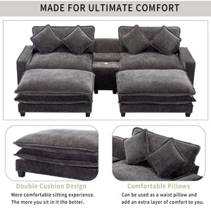 Modern Sectional Sofa With Removable Ottomans, USB Ports
