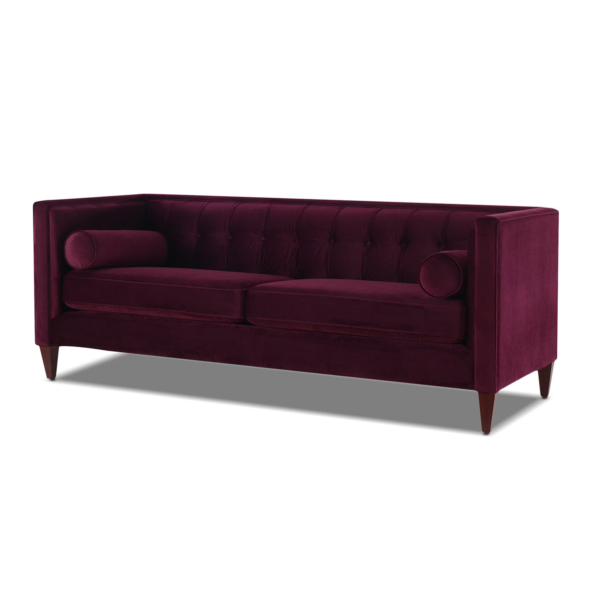 Jack 84" Modern Tuxedo Tufted Sofa, Burgundy Velvet
