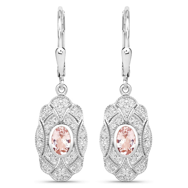 1.04 Carat Genuine Morganite and White Topaz .925 Sterling Silver Earrings