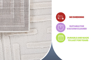 High-Low Striped Area Rug with Contemporary Geometric Design - Cream