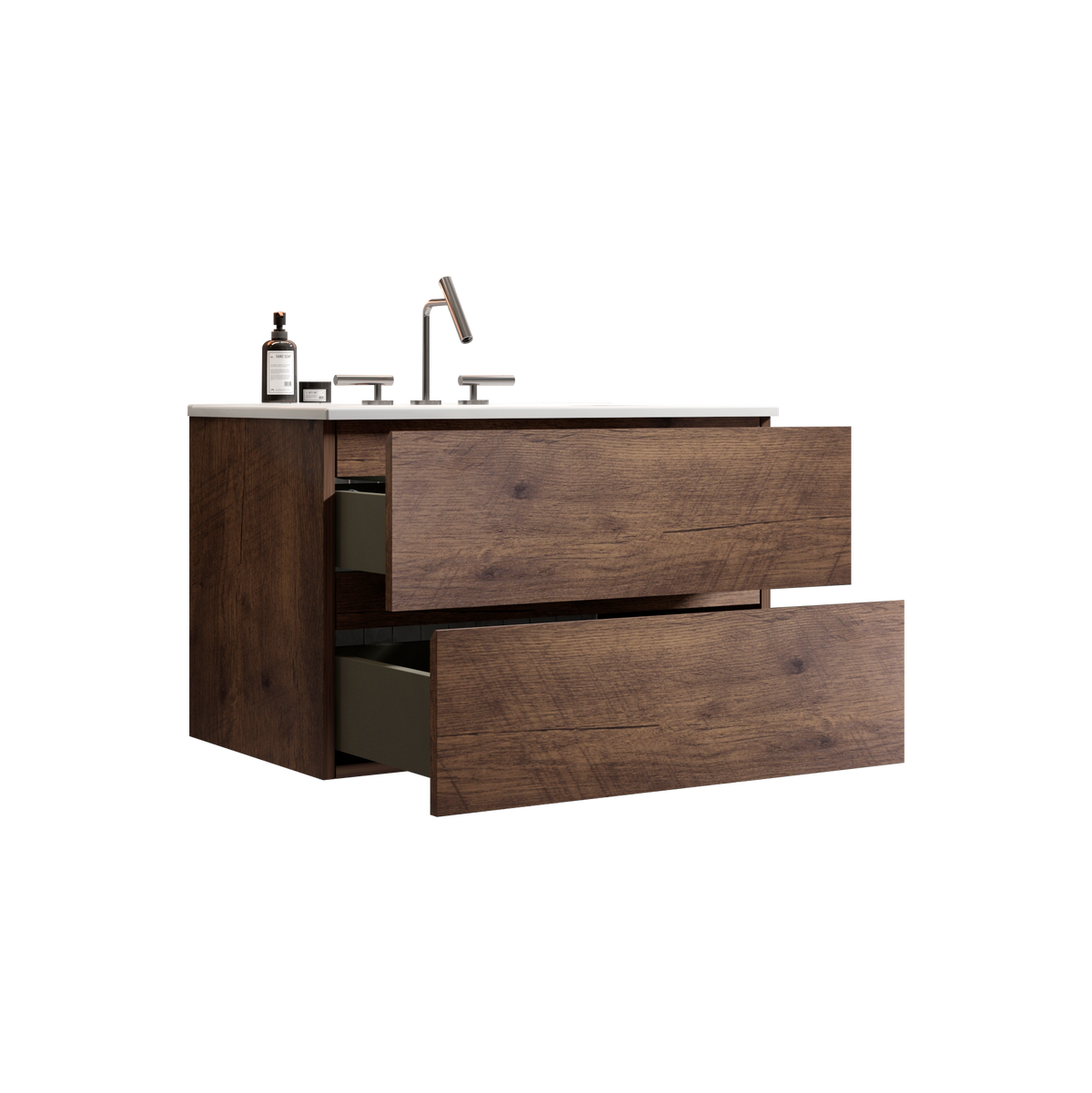Wall Mount 30" Walnut Bathroom Vanity with Ceramic Sink