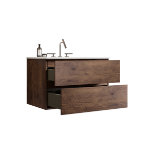 Wall Mount 30" Walnut Bathroom Vanity with Ceramic Sink