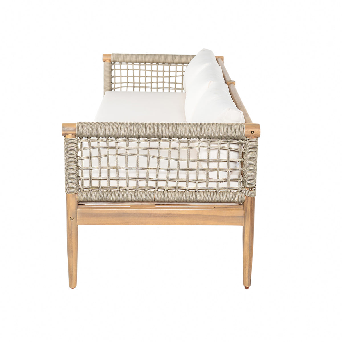 Outdoor Acacia Wood 3-Seater Sofa with Rope Woven Arms