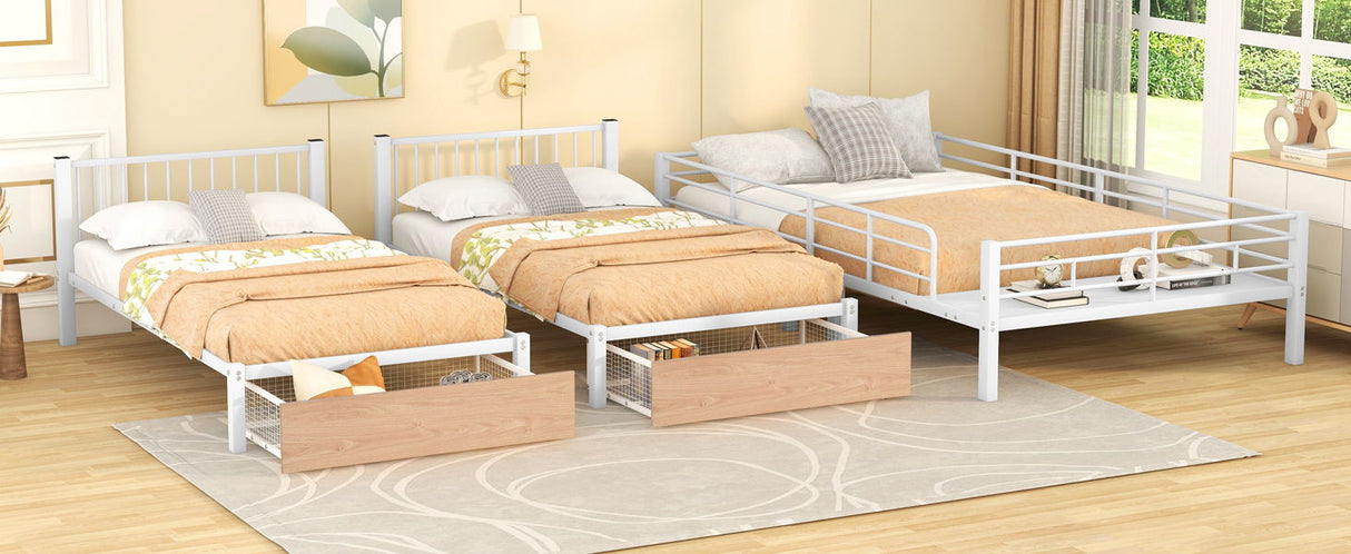 Triple Bunk Bed With Drawers And Guardrails