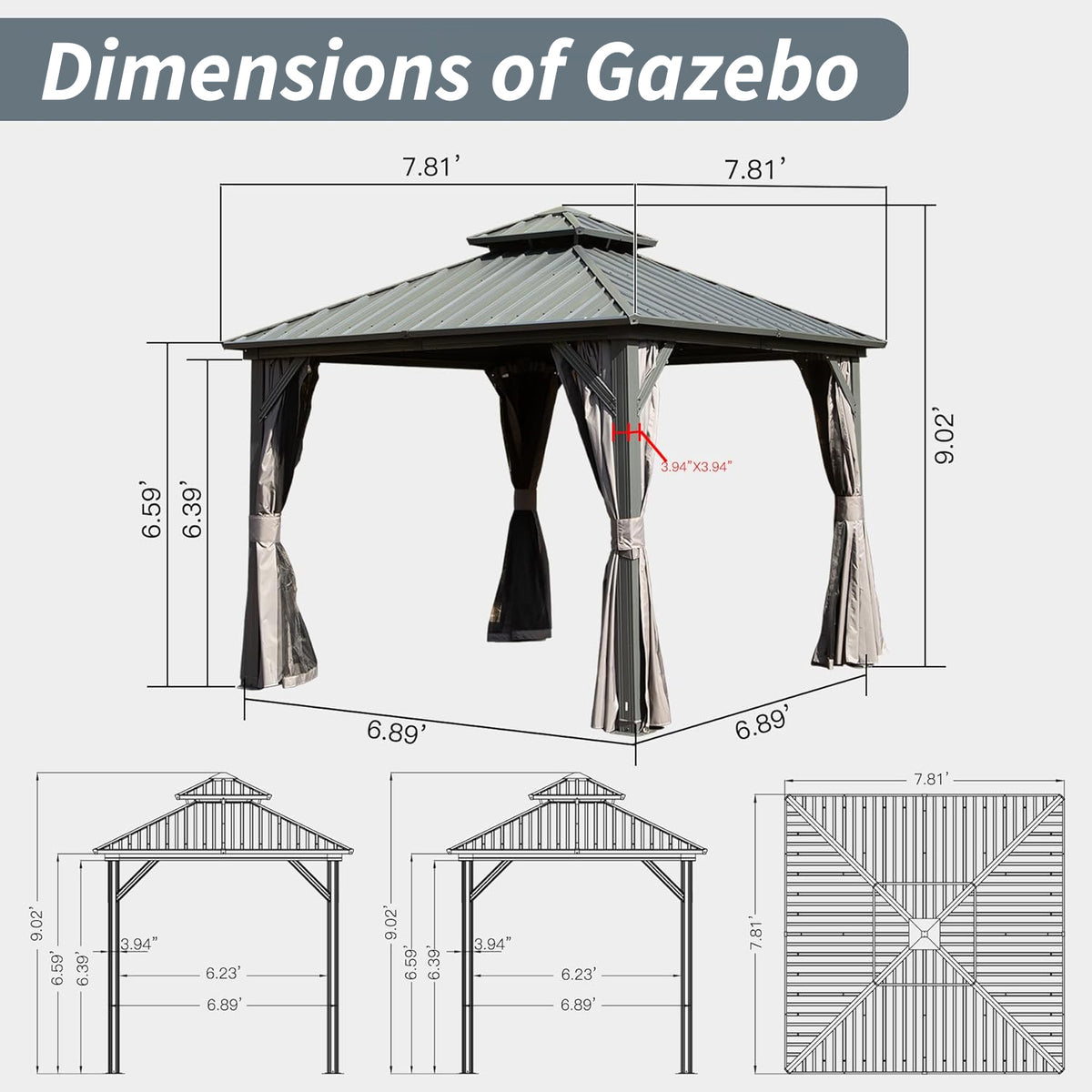 8' X 8' Hardtop Gazebo
