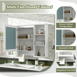 3 In 1 Modern Bathroom Mirror Cabinet With Adjustable Shelf, Soft Close Door, High Definition Mirror & Towel Bar