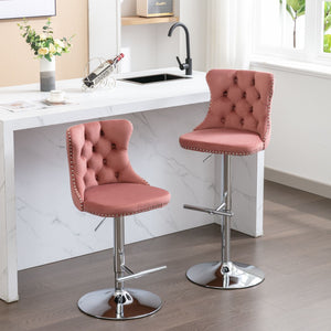 Swivel Barstools Adjusatble Seat Height From 25-33", Modern Upholstered Base Bar Stools With Backs Comfortable Tufted For Home Pub And Kitchen Island (Set of 2)