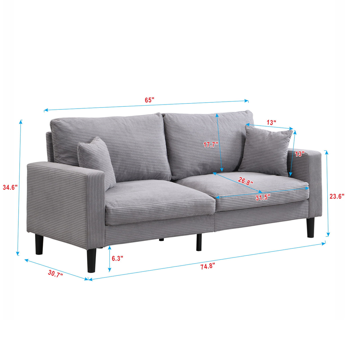 Modern Upholstered 2 Piece Sofa Set With 3 Seater And 2 Seater