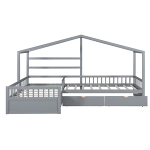 L Shape Platform Bed With 3 Storage Drawers
