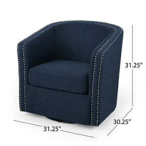 Modern Upholstered Swivel Club Chair With Nailhead Trim