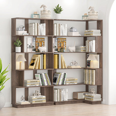 5 Tier Open Bookshelf, Free Combination Storage Shelving For Living Room - Dark Brown