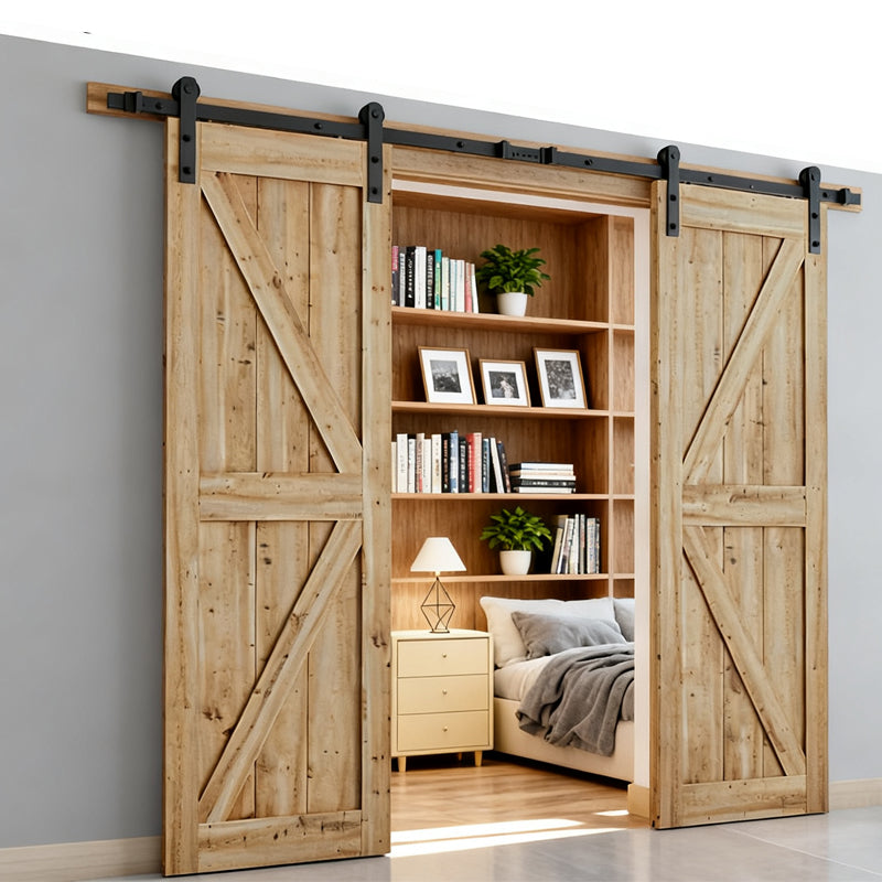 8 FT Double Sliding Barn Door Track and Handle Hardware Kit
