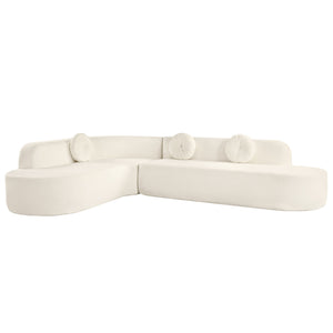 Extra Large Sectional Sofa Soft Fabric Upholstery, Elegant Curved Design With 3 Round Cushions, High - Resilience Foam For Ultimate Comfort - Beige