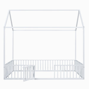 Metal House Bed With Fence And Door