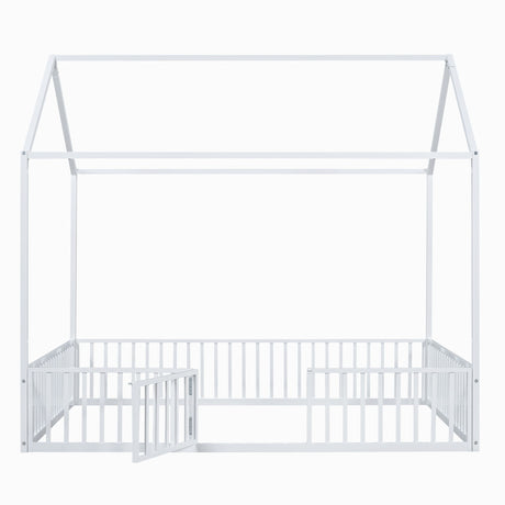 Metal House Bed With Fence And Door